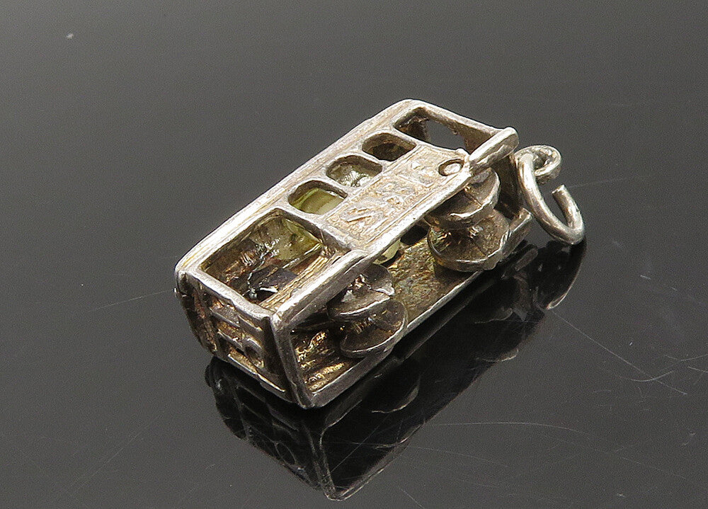 925 Sterling Silver  Vintage Dark Tone Trolley Car Pendant (MOVES)  PT16392