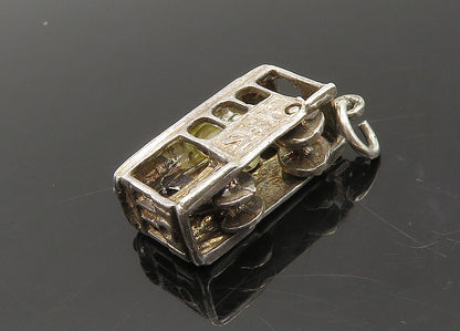 925 Sterling Silver  Vintage Dark Tone Trolley Car Pendant (MOVES)  PT16392