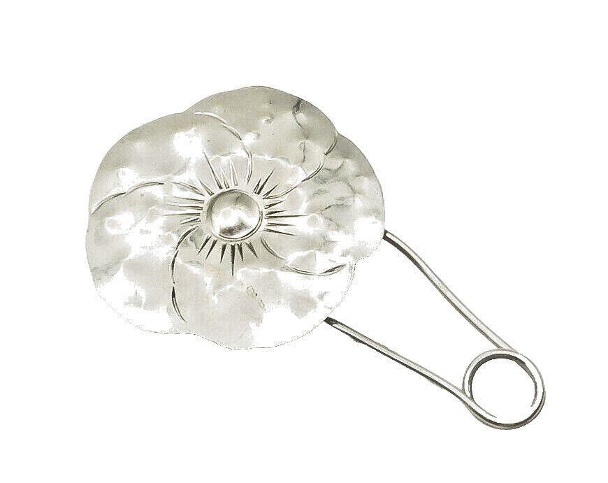 925 Sterling Silver  Vintage Shiny Hammered Single Flower Brooch Pin  BP4591