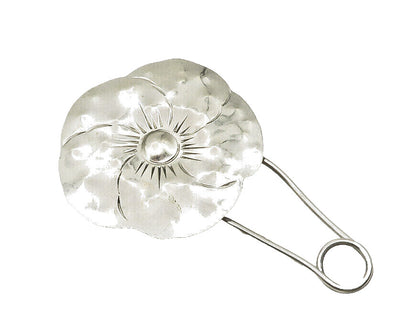 925 Sterling Silver  Vintage Shiny Hammered Single Flower Brooch Pin  BP4591