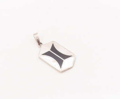 925 Sterling Silver Vintage Pendant Solid Inlay Mother Of Pearls & Onyx  PT23084