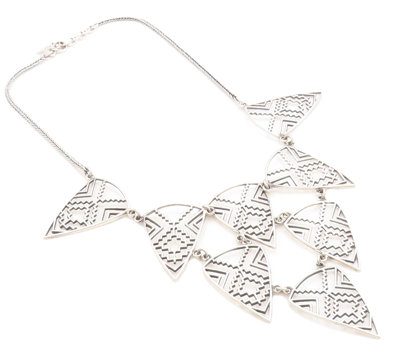 925 Sterling Silver  Vintage Shiny Open Geometric Wheat Chain Necklace  NE2117
