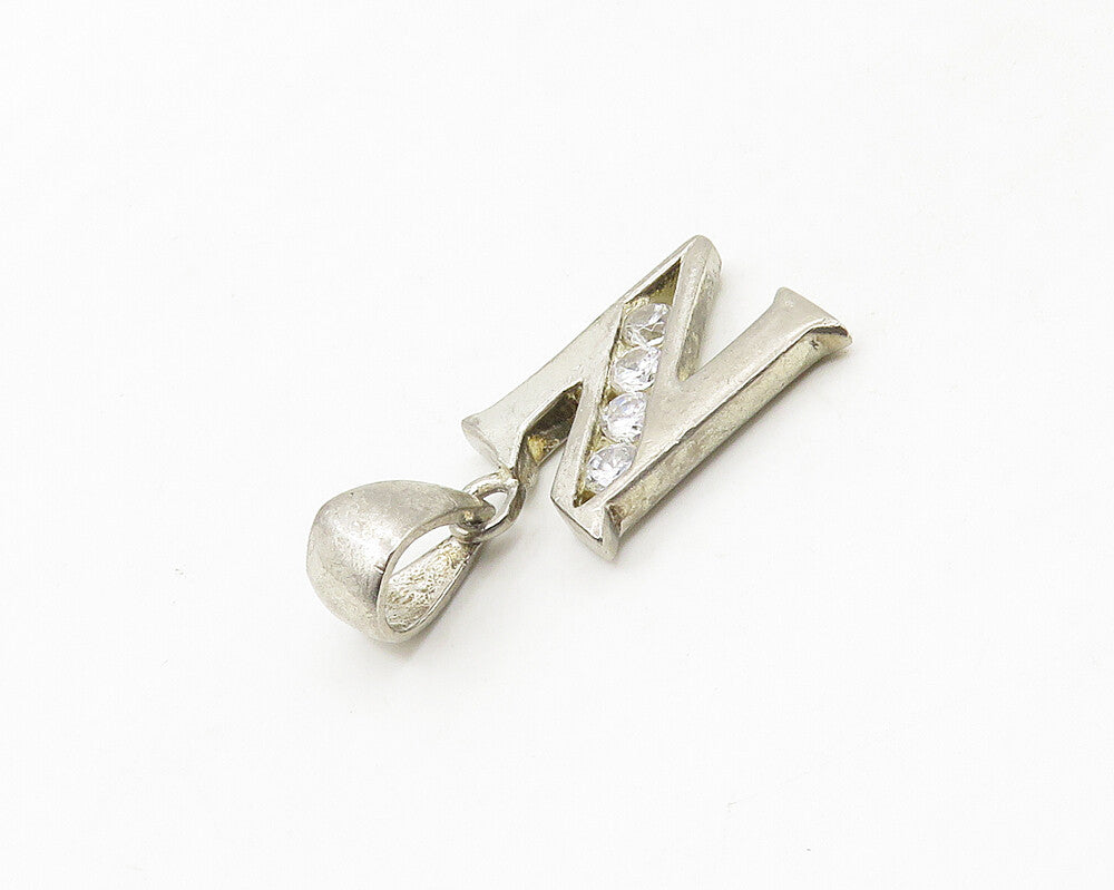 925 Silver  Vintage Cubic Zirconia Letter N Initial Drop Pendant  PT14289