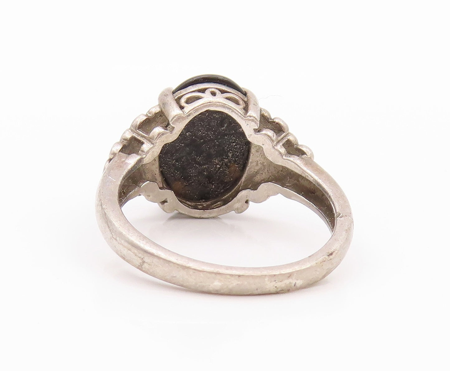 925 Sterling Silver Vintage Ring Floral Carved Cabochon Gemstone  SZ 8  RG32238