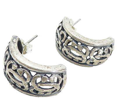 925 Sterling Silver  Vintage Open Swirl Pattern Petite JHoop Earrings  EG4136