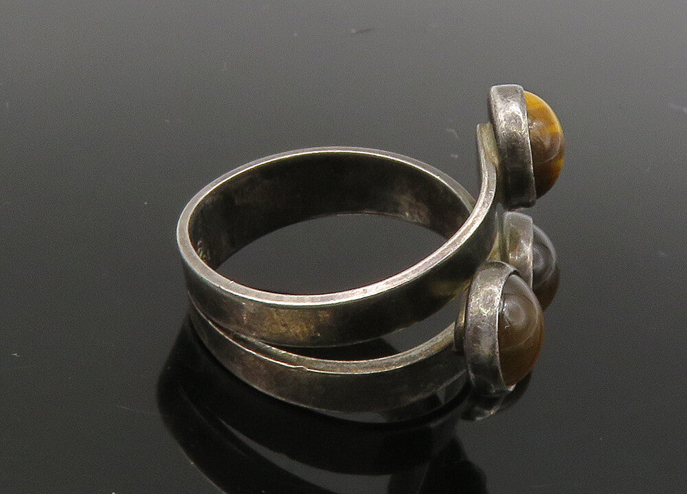 ISRAEL 925 Silver  Vintage Cabochon Cut Tiger's Eye Band Ring Sz 5  RG21739