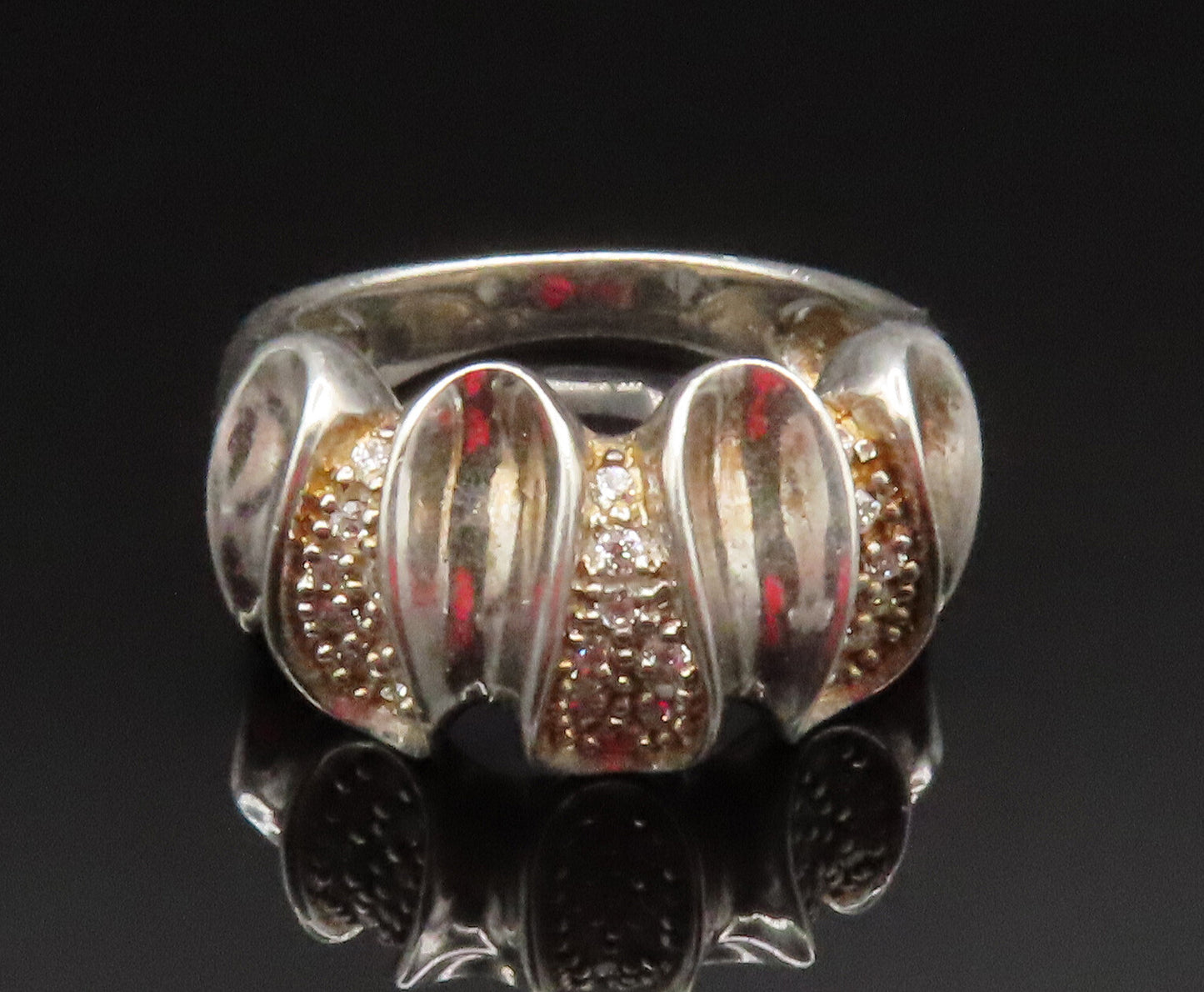 925 Sterling Silver  Vintage Topaz Concave Swirl Pattern Ring Sz 7  RG25228