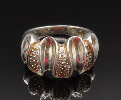 925 Sterling Silver  Vintage Topaz Concave Swirl Pattern Ring Sz 7  RG25228