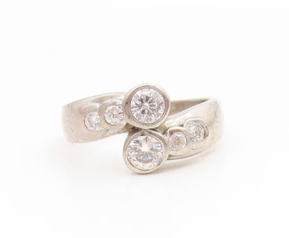 925 Sterling Silver Vintage Ring Round CZ Elegant Bypass Band  Sz 7.5  RG35079