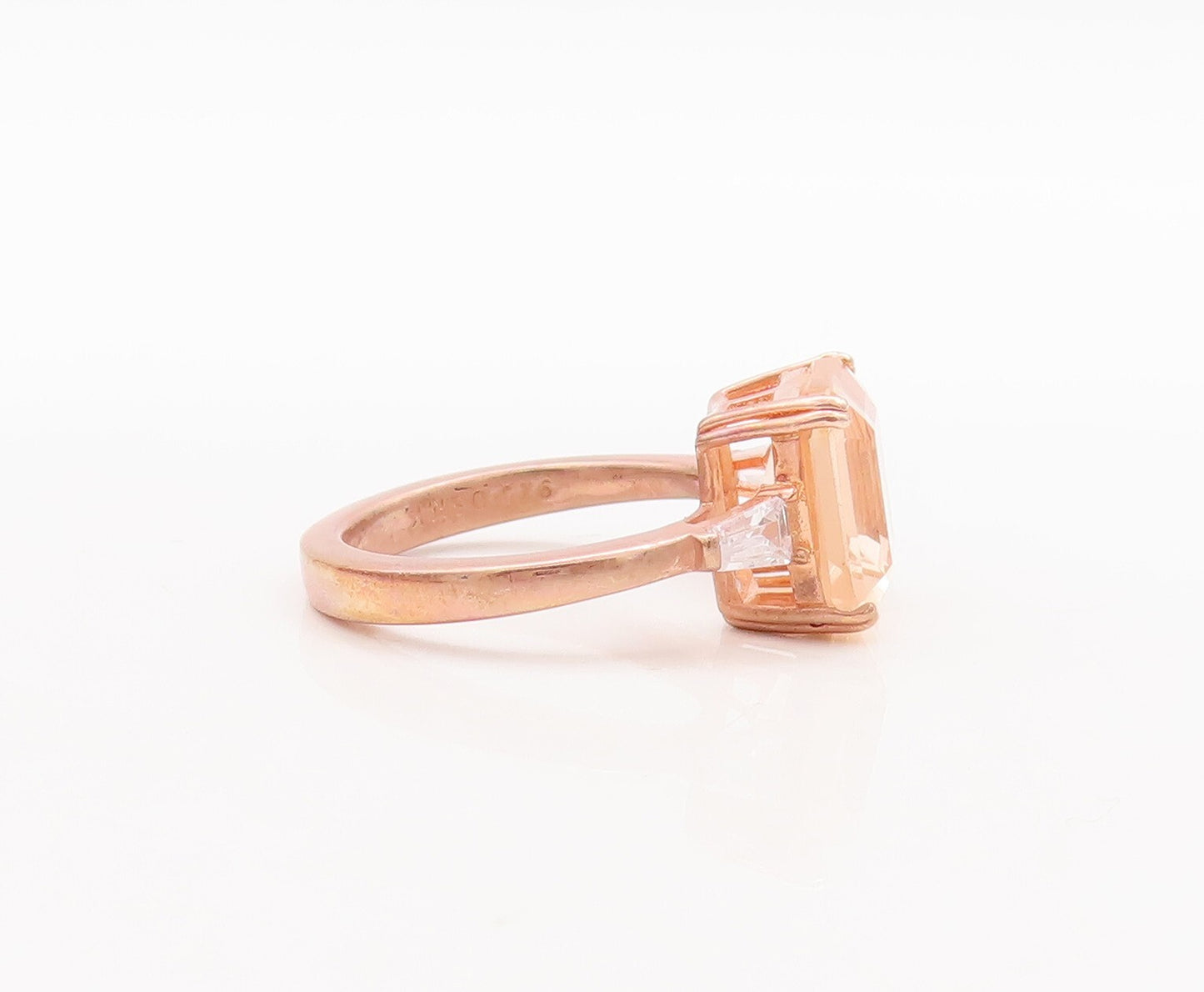925 Sterling Silver Vintage Ring Rose Gold Plated Morganite & CZ  Sz 7 RG29578
