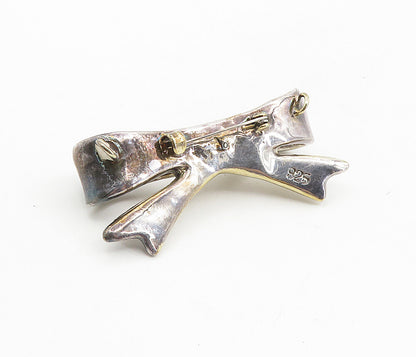 925 Sterling Silver  Vintage Two Tone Bow Tied Ribbon Brooch Pin  BP3217