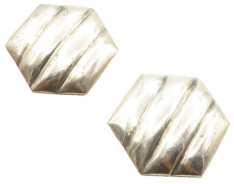 LOS BALLESTEROS 925 Silver  Vintage Shiny Hexagon Non Pierce Earrings  EG6567