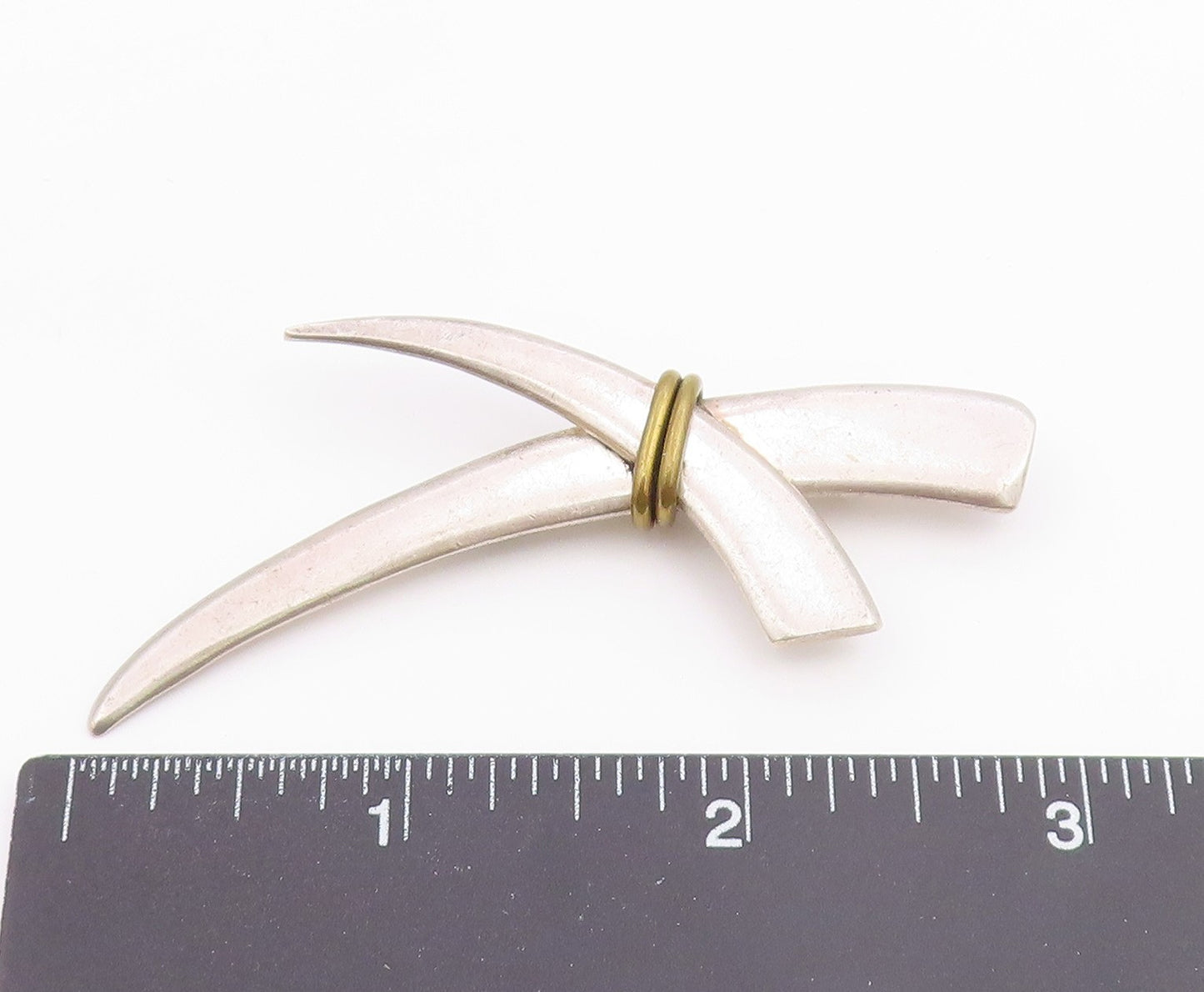 MEXICO 925 Silver  Vintage Two Tone Wrapped Crossed Design Brooch Pin  BP7366