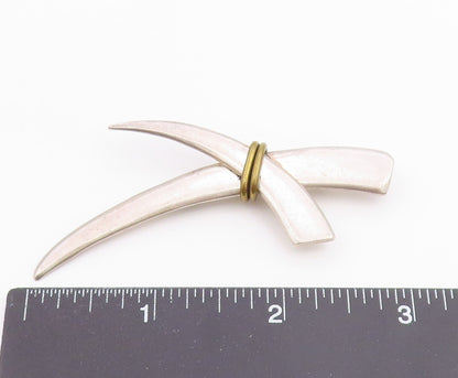 MEXICO 925 Silver  Vintage Two Tone Wrapped Crossed Design Brooch Pin  BP7366