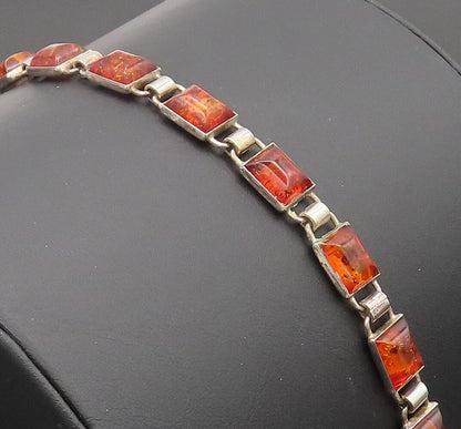 925 Sterling Silver  Vintage Multiple Honey Amber Square Link Bracelet BT10065