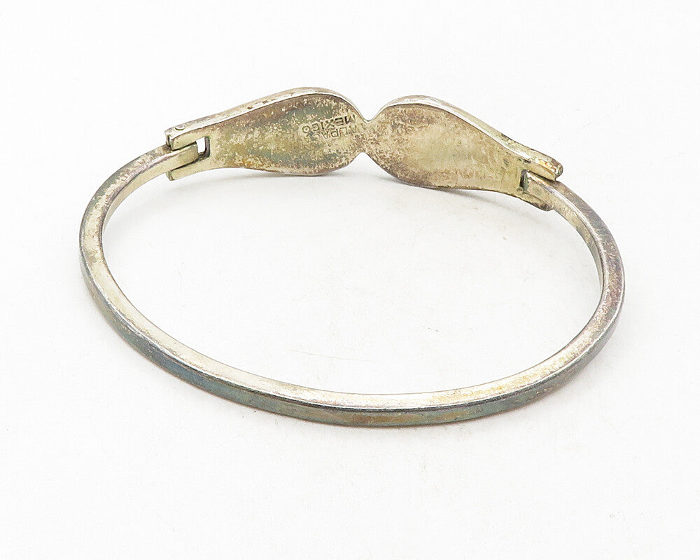 MEXICO 925 Silver  Vintage Inlaid Crushed Turquoise Bangle Bracelet  BT4180