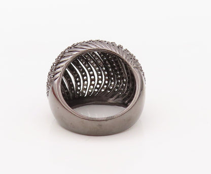 925 Sterling Silver Vintage Ring Wavy Cutout CZ Inlay Domed  Sz 7.5  RG30752