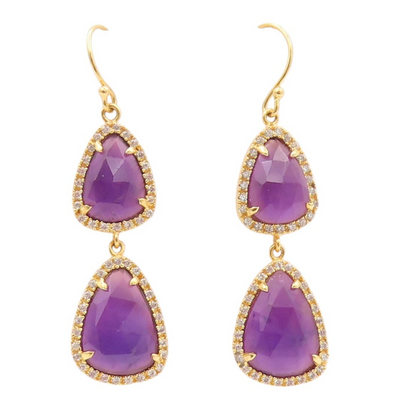 925 Sterling Silver Vintage Earrings Gold Plated Amethyst Halo Sapphire  EG13379