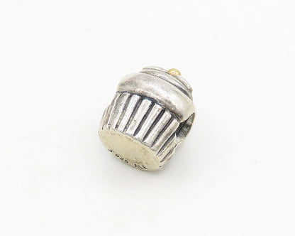 PANDORA 925 Silver & 14K GOLD  Vintage Shiny 2 Tone Cupcake Motif Bead  TR2683