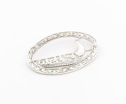 MIA 925 Sterling Silver  Vintage Mom & Baby Ducks Floral Brooch Pin  BP6755