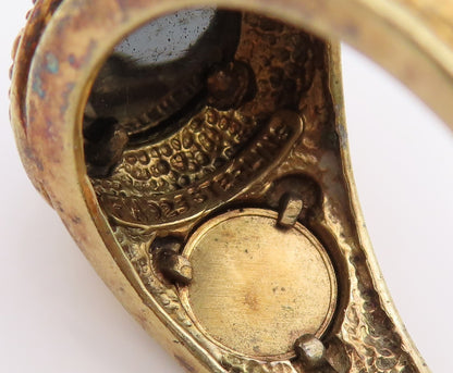 925 Sterling Silver Vintage Ring Gold Plated Hematite Dome Band  Sz 14  RG34222