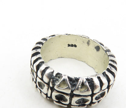 925 Sterling Silver  Vintage Oxidized Chiseled Pattern Band Ring Sz 6  RG9081