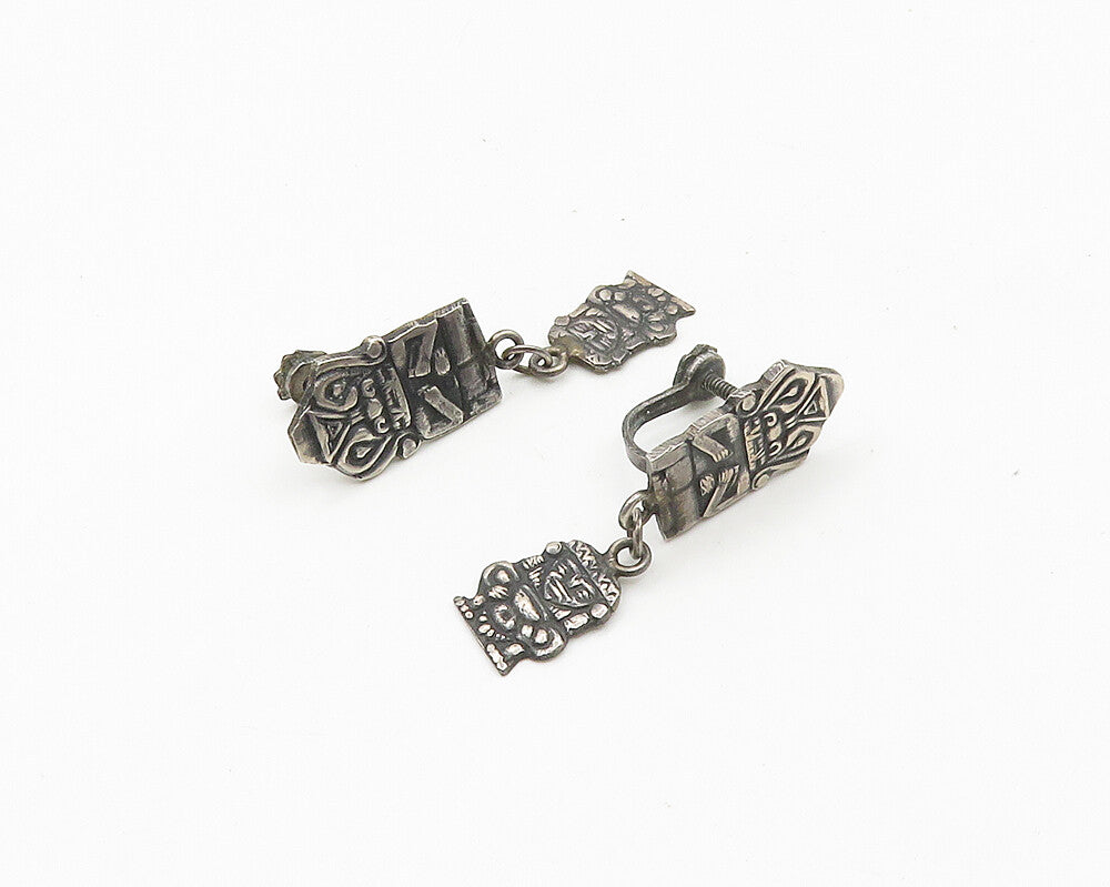 925 Sterling Silver  Vintage Antique Statue Non Pierce Dangle Earrings  EG7494