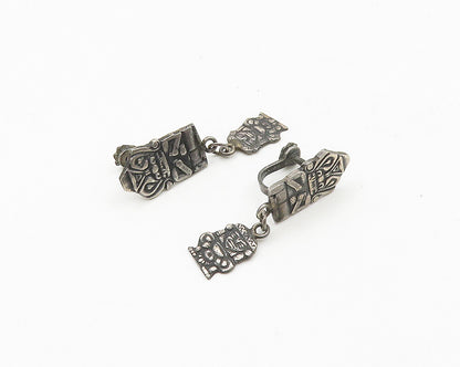 925 Sterling Silver  Vintage Antique Statue Non Pierce Dangle Earrings  EG7494