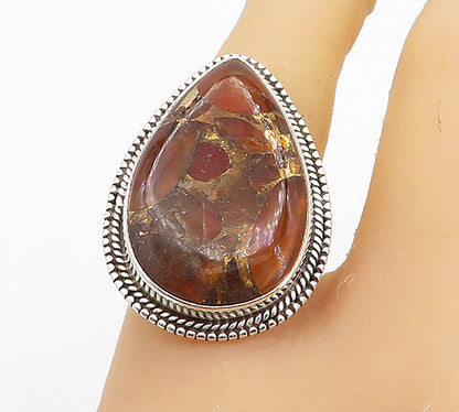 925 Sterling Silver  Pear Shaped Carnelian Wheat Cocktail Ring Sz 8  RG7763
