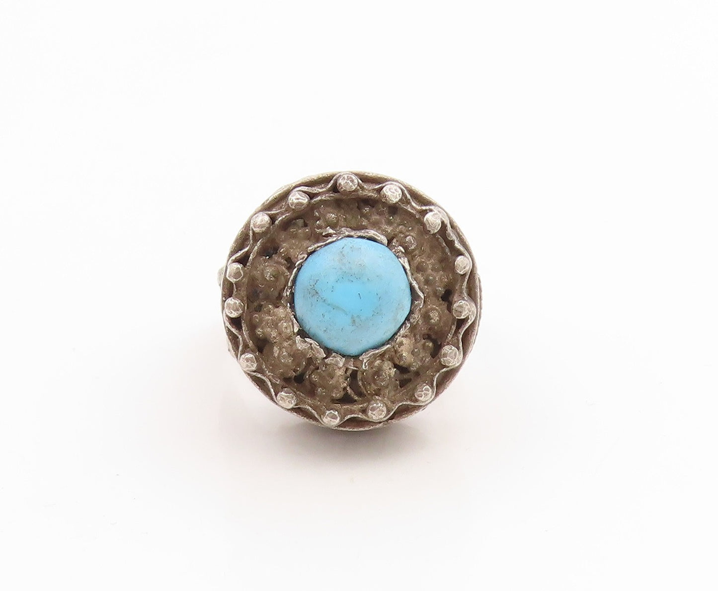 925 Sterling Silver Vintage Ring Turquoise Filigree Statement Band Sz 7 RG35929