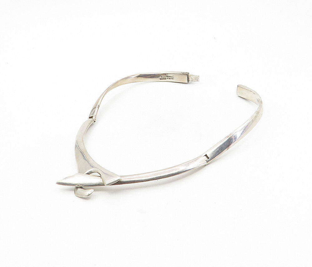 MEXICO 925 Sterling Silver  Vintage Shiny Bypass Style Collar Necklace  NE1610