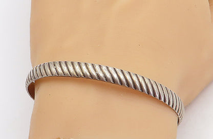 925 Sterling Silver Vintage Dark Tone Slanted Etched Bangle Bracelet BT1674