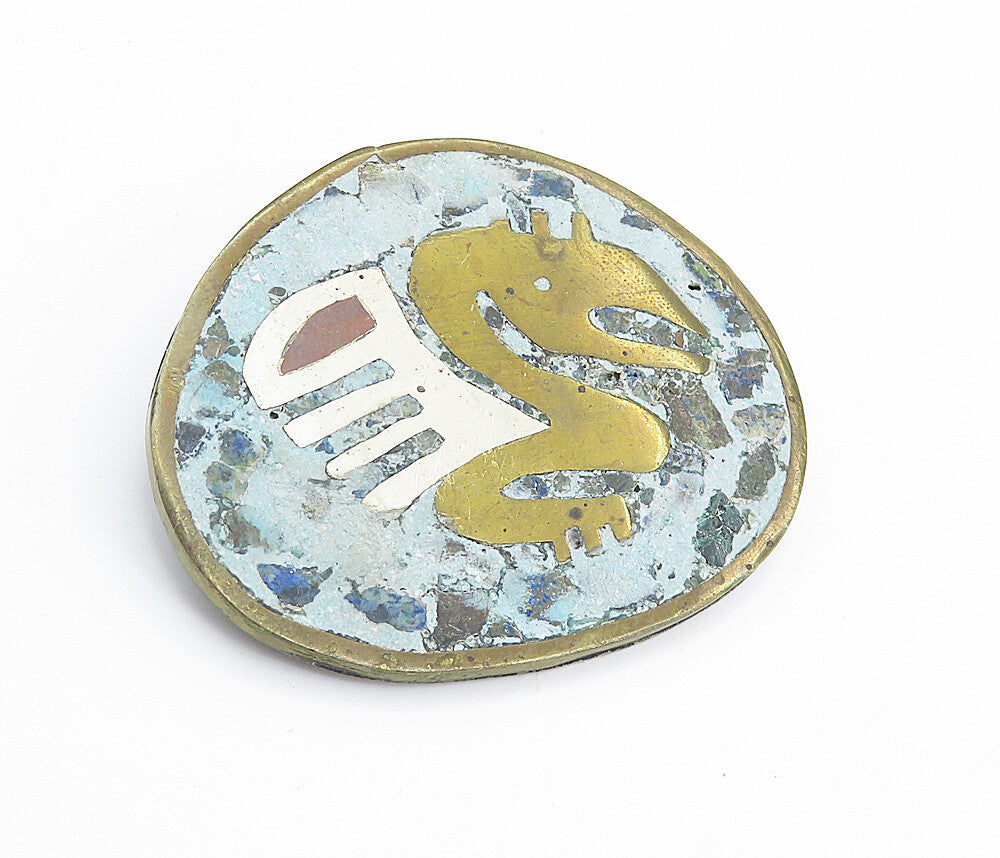USV MEXICO 925 Silver  Vintage Turquoise Two Tone Pattern Brooch Pin  BP2819