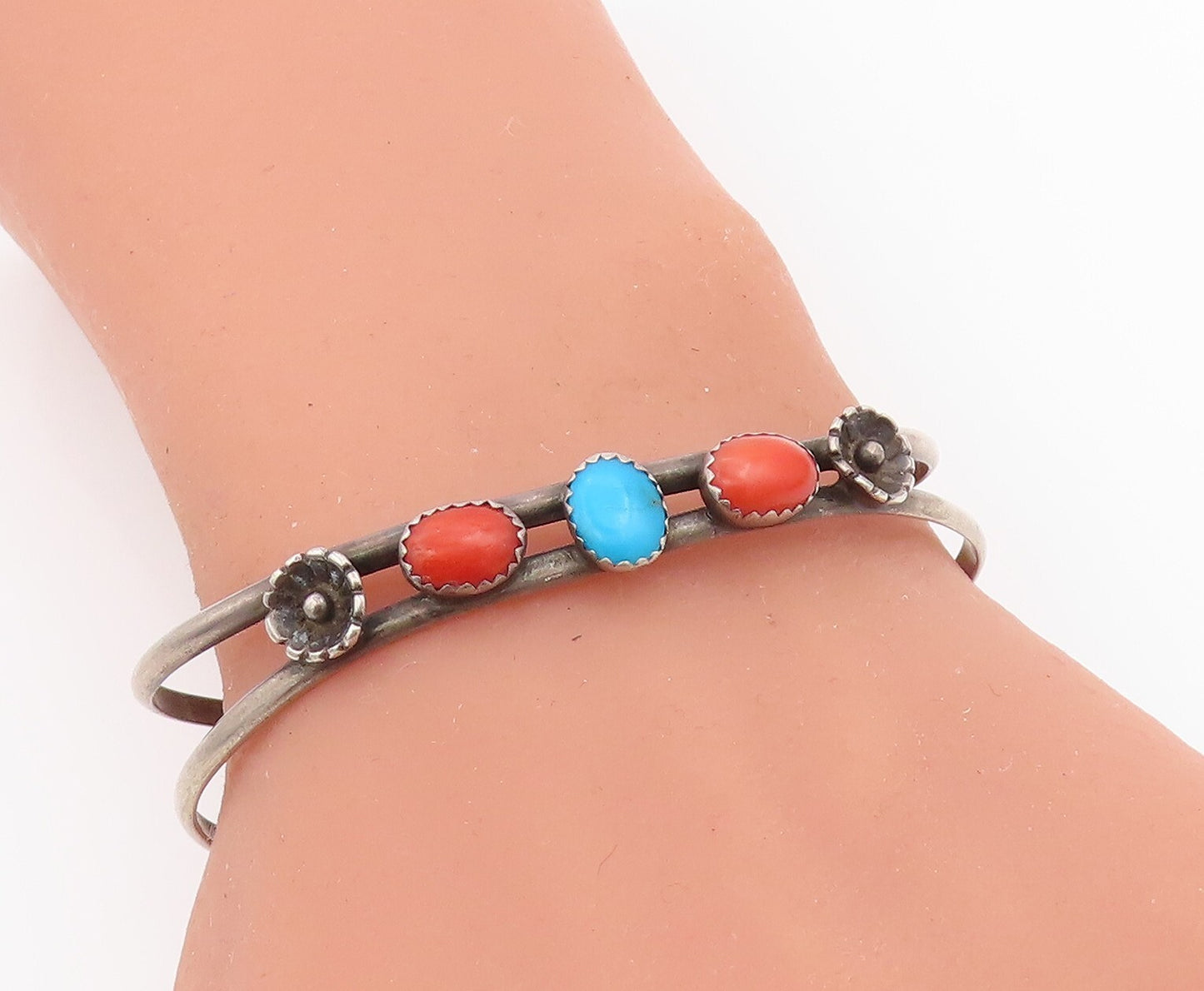 925 Sterling Silver Vintage Bracelet Designer Carnelian & Larimar Cuff  BT11007