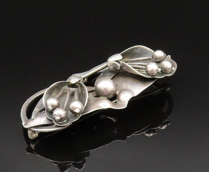 925 Sterling Silver  Vintage Antique Hammered Double Flower Brooch Pin  BP9624