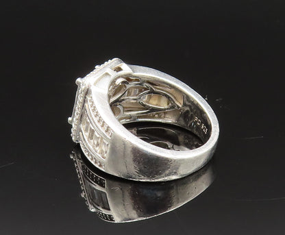 925 Silver  Vintage Emerald Frame Cubic Zirconia Band Ring Sz 8  RG25582