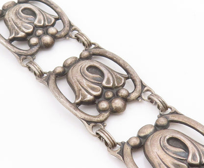 925 Sterling Silver Vintage Bracelet DANECRAFT Tulip Floral Panel Link  BT11678