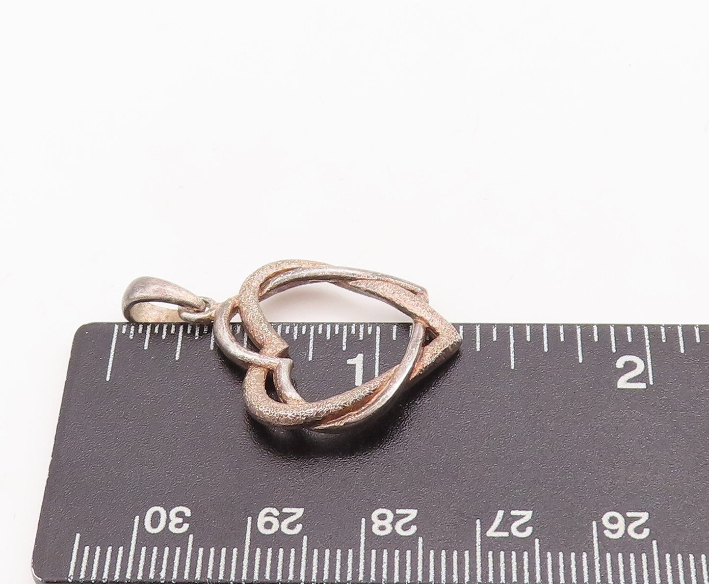925 Sterling Silver Vintage Pendant Cutout Interlocked Hearts  PT23329
