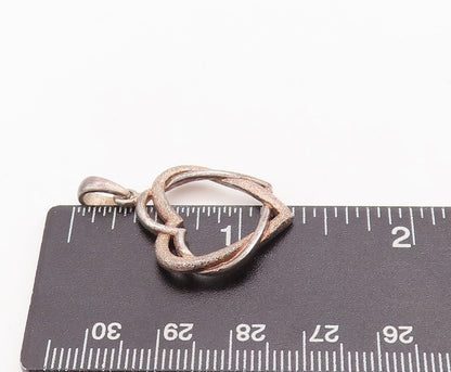 925 Sterling Silver Vintage Pendant Cutout Interlocked Hearts  PT23329