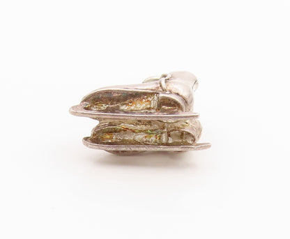 925 Sterling Silver Vintage Pendant Etched Figure Skating Boot Charm  PT24981