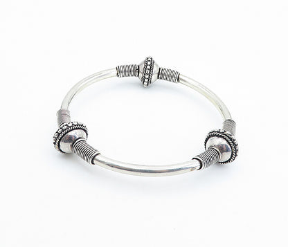 925 Sterling Silver  Vintage Twist Wrapped Design Bangle Bracelet  BT2494