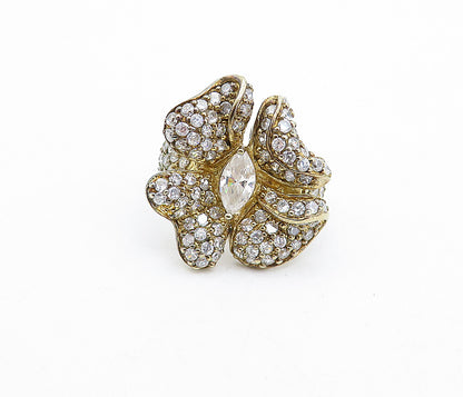 925 Sterling Silver  Vintage Cubic Zirconia Floral Cocktail Ring Sz 7  RG5185