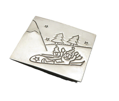 MEXICO 925 Sterling Silver  Vintage Christmas Sleigh Ride Brooch Pin  BP3489