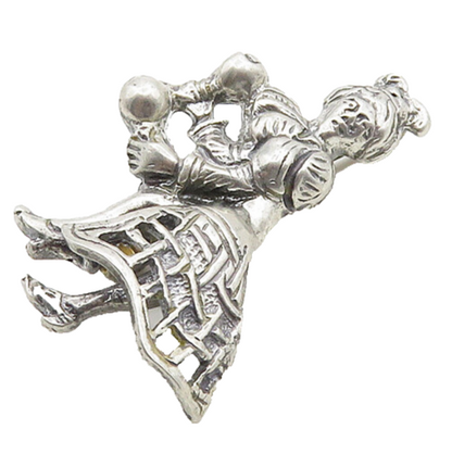 925 Sterling Silver  Vintage Shiny Dancing Woman In Dress Brooch Pin  BP7611