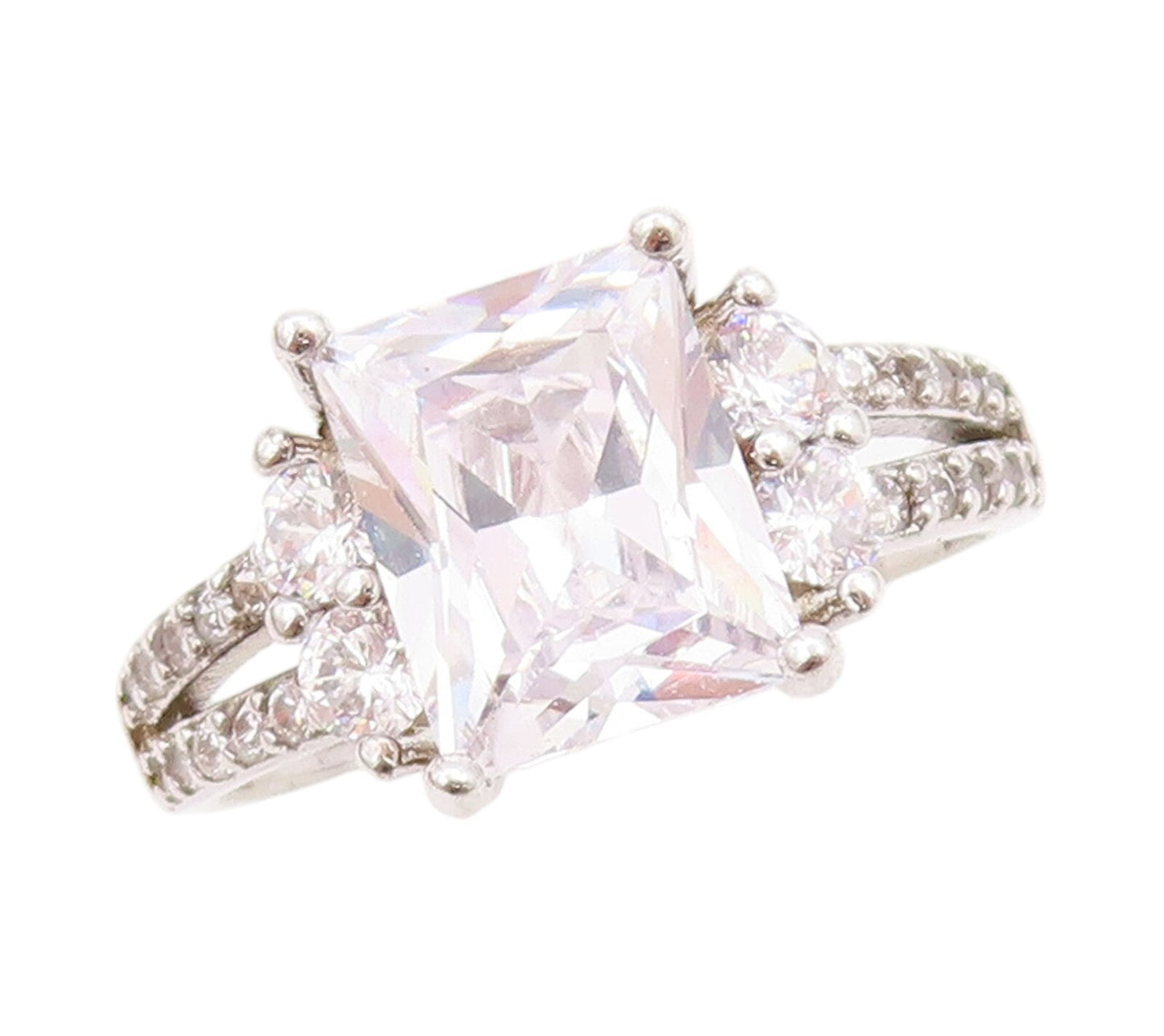 925 Sterling Silver Vintage Ring Square Cutout Neck CZ Inlay  Sz 9.5  RG31813