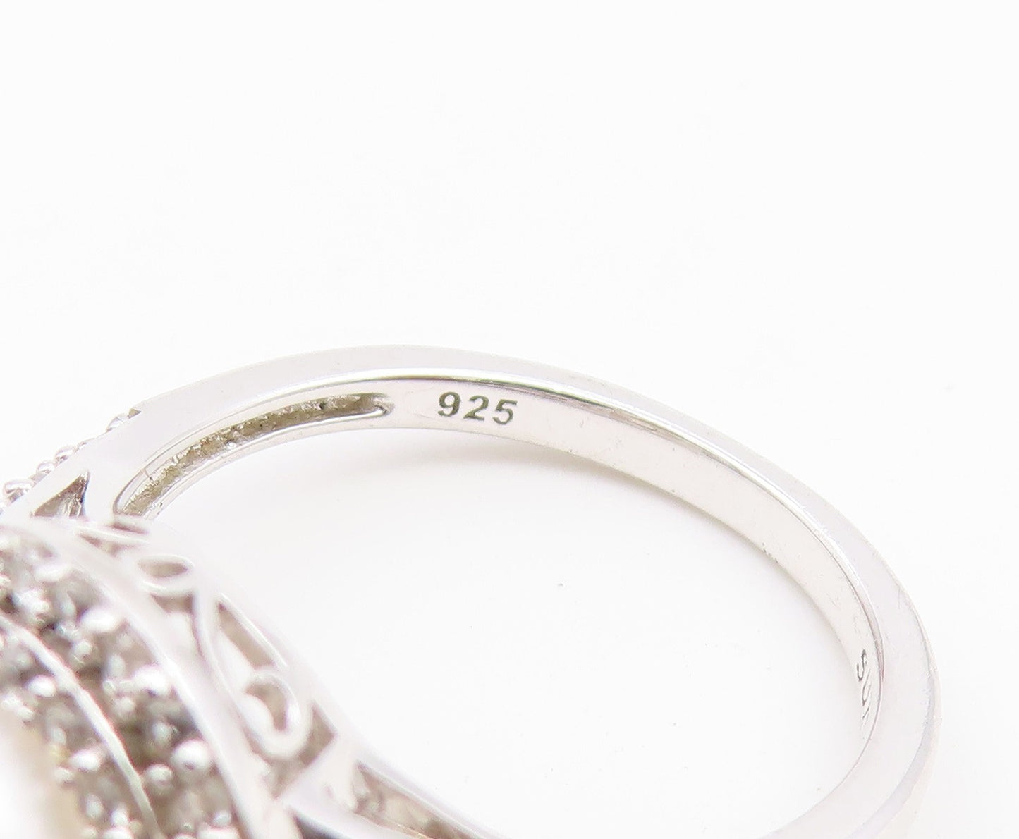 925 Sterling Silver Vintage Ring Pearl & Halo CZ Statement Band  Sz 7  RG36917