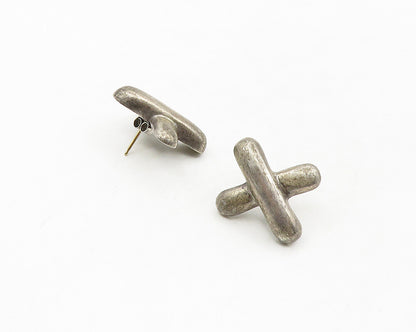 925 Sterling Silver & 14K GOLD  Vintage Dark Tone X Drop Earrings  EG9084