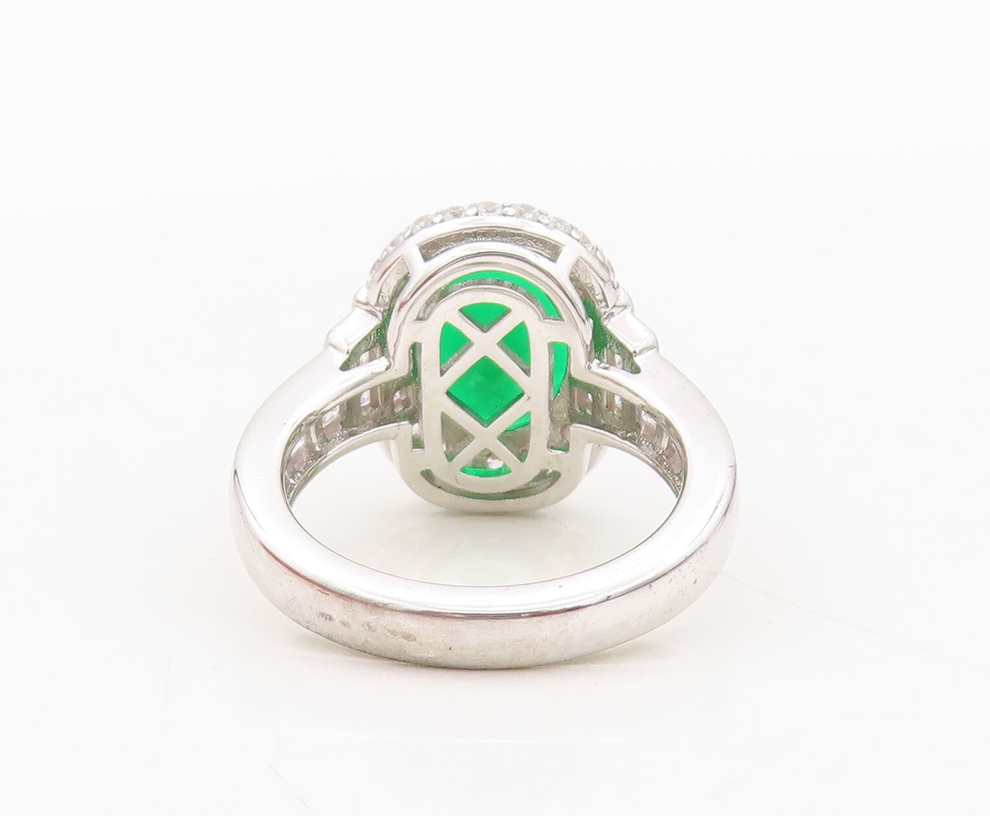 925 Sterling Silver Vintage Ring Oval Cut Green Halo White CZ  Sz 7 RG30514