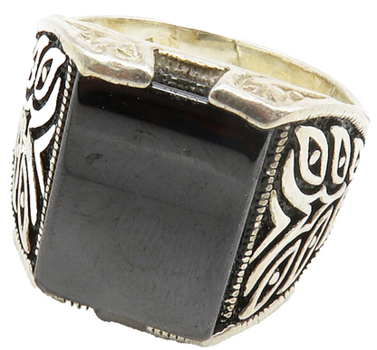 MIDDLE EAST 925 Silver  Vintage Hematite Square Band Ring Sz 11.5  RG13156