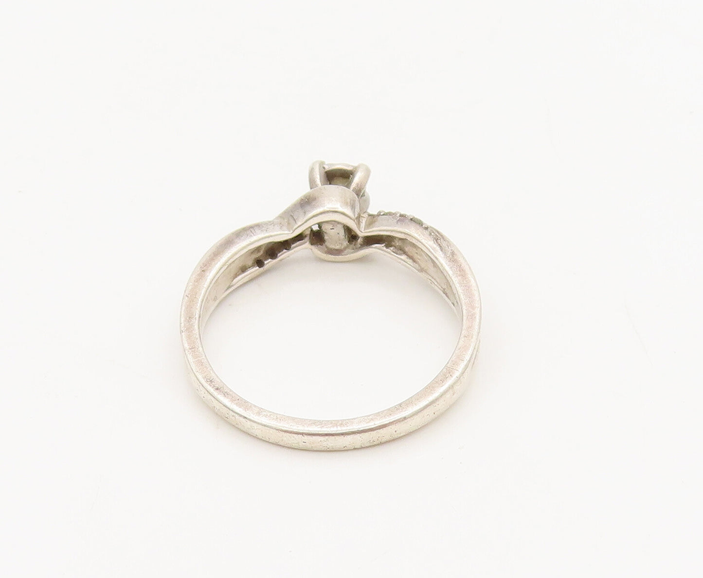 925 Sterling Silver  Vintage Delicate Twisted Swirly Diamond Ring Sz 7 RG26864